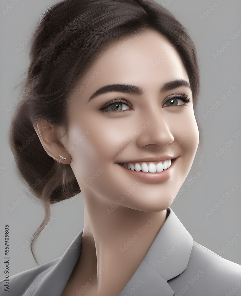 Confident Young Businesswoman Posing Against Isolated Gray Wall. generative AI Confident Young Businesswoman Posing Against Isolated Gray Wall. generative AI
