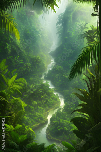 Majestic River in the Heart of the Jungle. generative AI