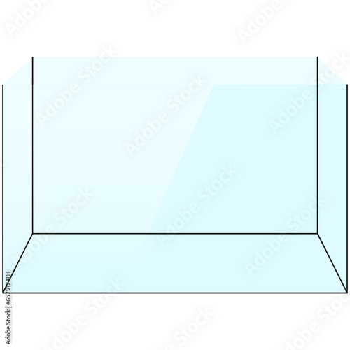 glass aquarium tank, transparent clear fishtank with black dresses and light reflection reflected in the glass graphic illustrations 