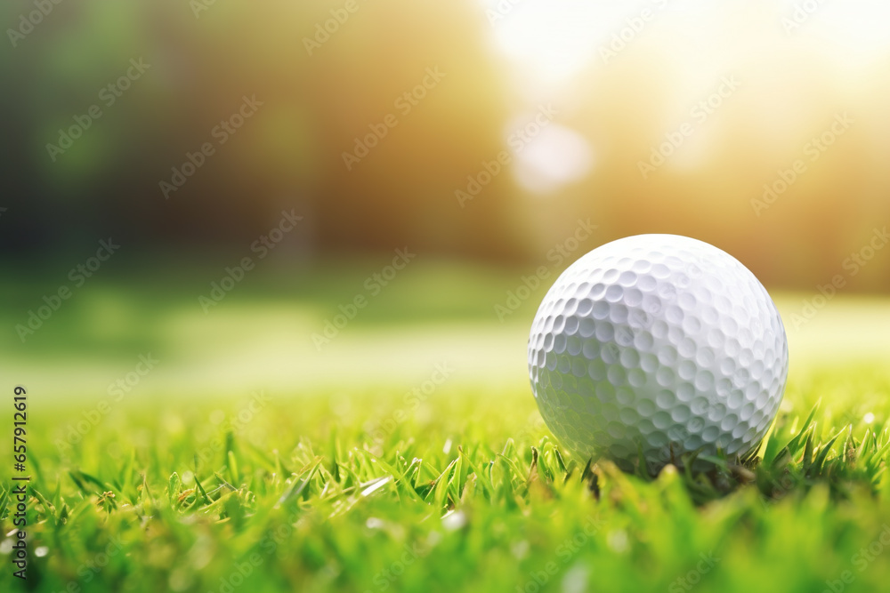 Golf ball on green grass with bokeh background, closeup Golf ball on green grass with bokeh background, closeup