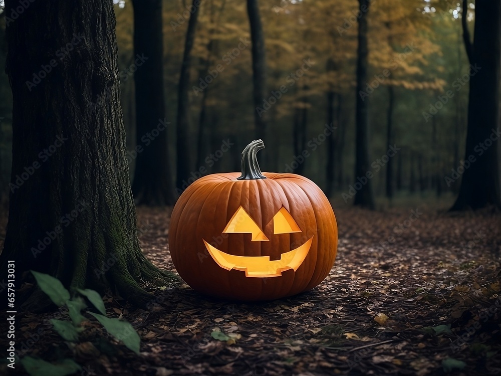 Halloween pumpkin head jack lantern on dark. Halloween pumpkin head jack lantern on dark.