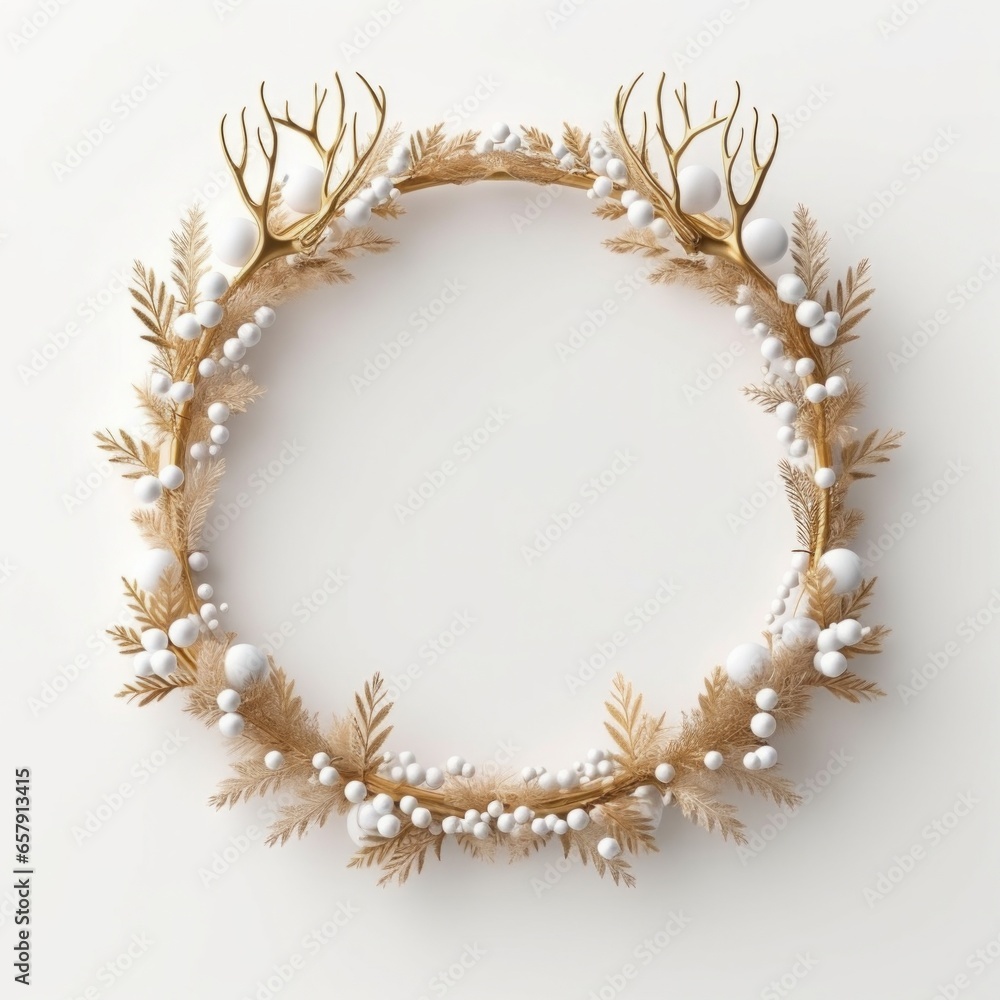 Christmas composition. Wreath made of Christmas decoration on white background. Flat lay, top view, copy space. Christmas composition. Wreath made of Christmas decoration on white background. Flat lay, top view, copy space.