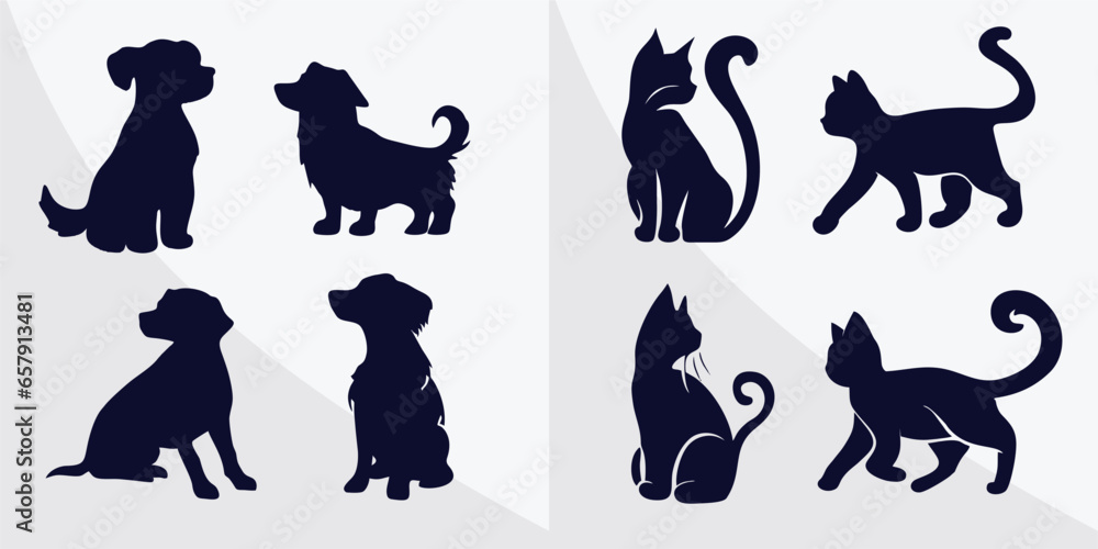 Dog silhouette vector sketch set - Free vector hand drawn cat silhouette set