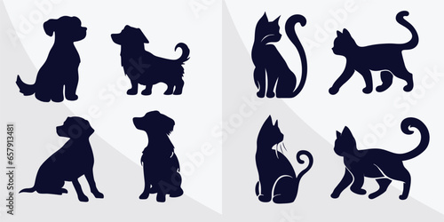 Dog silhouette vector sketch set - Free vector hand drawn cat silhouette set