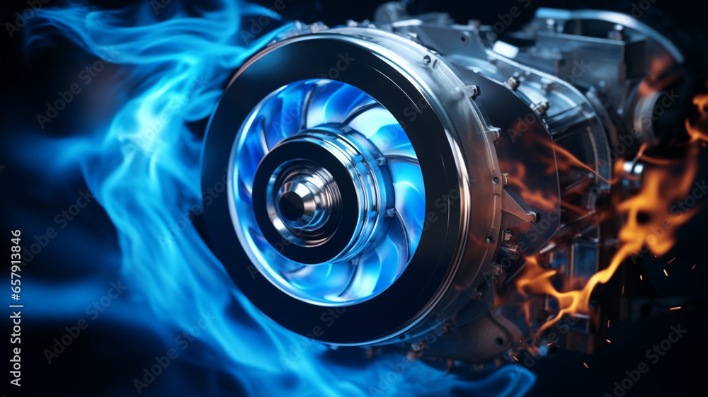 modern car engine with smoke and fire, futuristic engine modern car engine with smoke and fire, futuristic engine