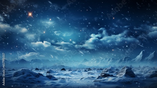 Beautiful super wide background image of light snowfall falling on snowdrifts