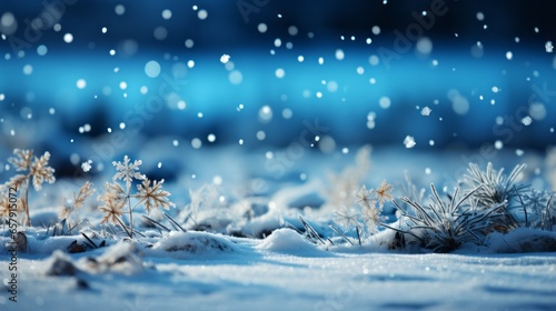 Beautiful super wide background image of light snowfall falling on snowdrifts © Mike