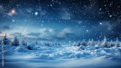 Beautiful super wide background image of light snowfall falling on snowdrifts © Mike