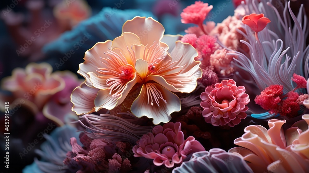 Delicate pink underwater flowers