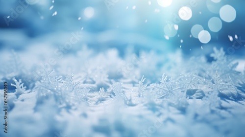 Beautiful winter nature background macro. Icy crystal texture under snow in winter in snowfall