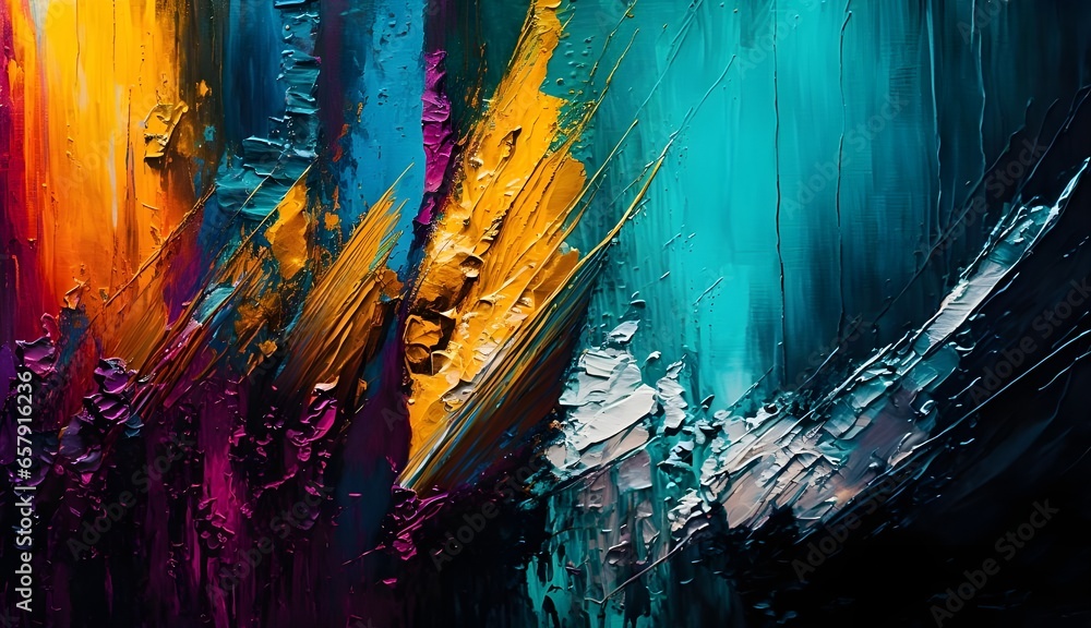 Vibrant brush marks form an abstract texture full of vibrancy and expression.