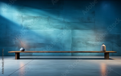 An abstract universal background for a presentation with a blue wall and beautiful highlights of light and shadow © Mike