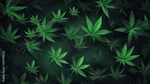Cannabis plant close up. Layout of fresh marijuana leaves  blooming bush background  Hemp recreational  legalization concept.