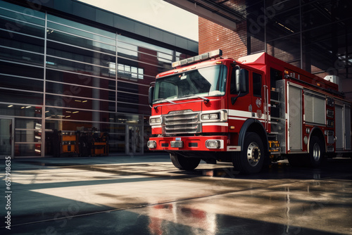 The dedicated team of firefighters responds swiftly to an emergency. Clad in uniform and equipped with essential gear, they rush to protect lives and property from the dangerous flames. © AiAgency