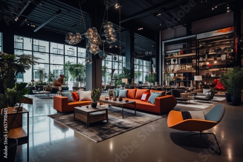 Discover modern interior design at its finest. This bright and luxurious showroom features contemporary furniture  stylish decor  and comfortable pieces  perfect for your home or business.