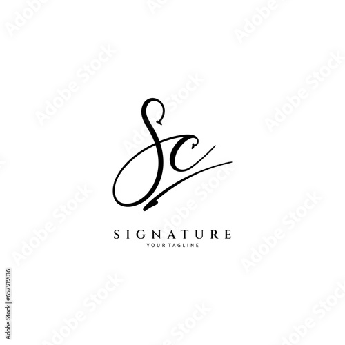 SC handwritten logo template. Initial signature vector