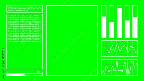 scanning animation with loading, analysis data, waves, green screen animated video