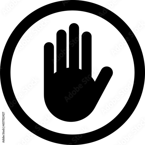 Black Stop Hand Block Round Sign or Adblock Icon. Vector Image.