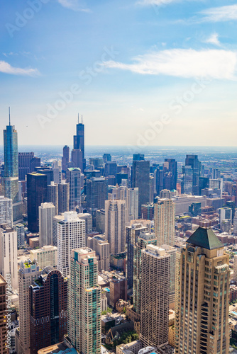Chicago aerial photography view of buildings in a sunny day. Architectural view of the city  urban scene.