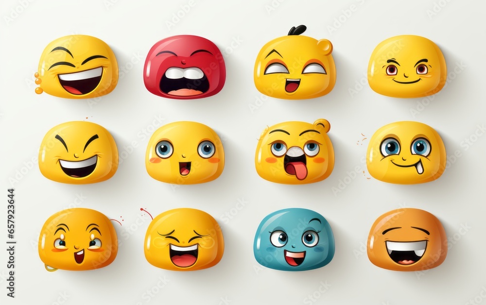 A set of smiley icons. Collection of emoticons. Happy, smiling, neutral, sad and angry emoji on a white background A set of smiley icons. Collection of emoticons. Happy, smiling, neutral, sad and angry emoji on a white background