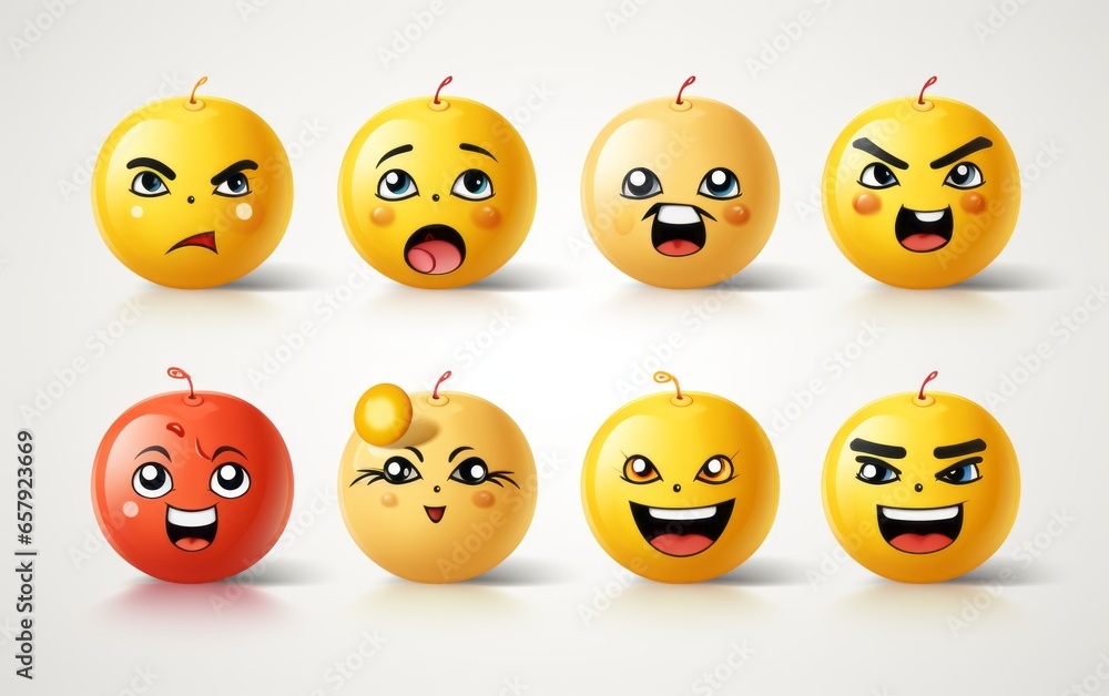 A set of smiley icons. Collection of emoticons. Happy, smiling, neutral, sad and angry emoji on a white background