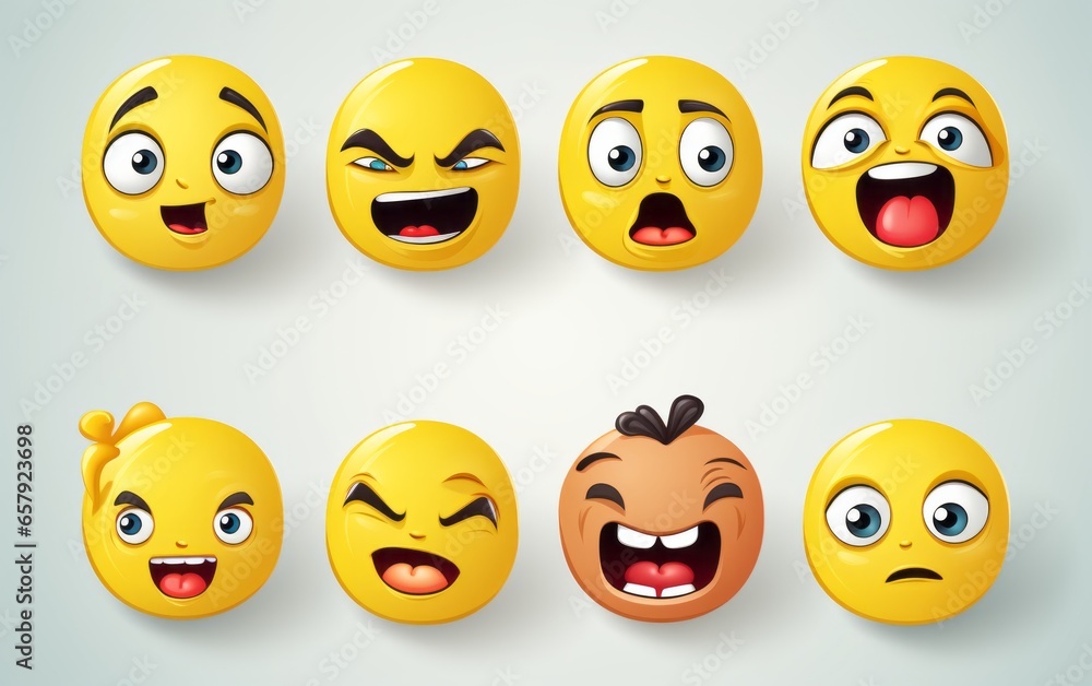 A set of smiley icons. Collection of emoticons. Happy, smiling, neutral, sad and angry emoji on a white background A set of smiley icons. Collection of emoticons. Happy, smiling, neutral, sad and angry emoji on a white background