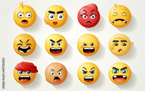 A set of smiley icons. Collection of emoticons. Happy, smiling, neutral, sad and angry emoji on a white background