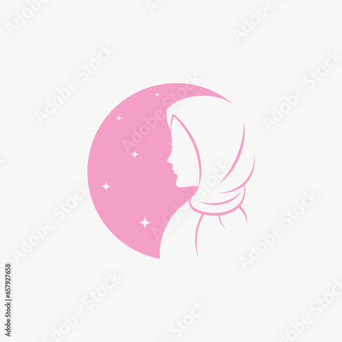 Hijab logo design template for muslim woman fashion with creative element concept