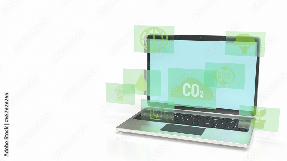 The eco icon on Notebook for Environmental technology 3d rendering The eco icon on Notebook for Environmental technology 3d rendering