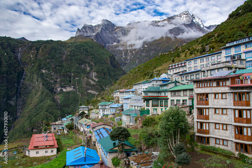 Namche Bazzar and mountains, Sagarmatha National Park, Himalayas mountains, Nepal