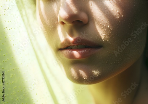 Fresh and beautiful woman background, in the style of light yellow and light green, elegant and mysterious atmosphere. generative AI
