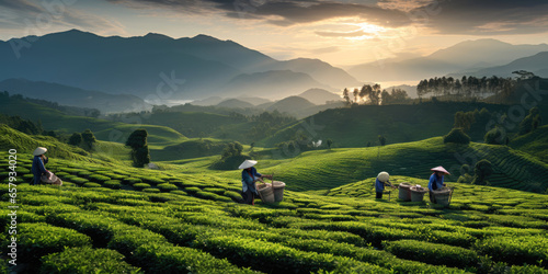 Tea Plantation Landscape. Generative AI