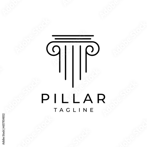 Greek pillar column line art logo design vector
