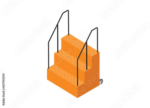 Portable short stair with railing in isometric view. Simple flat illustration.
