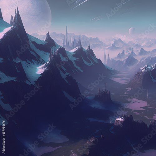 alien mountains wallpaper illustration 