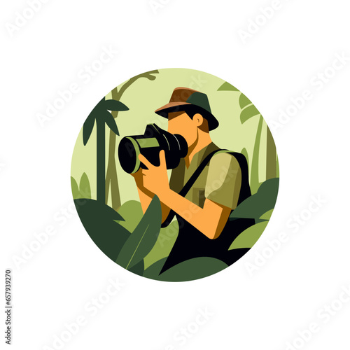 a flat vector logo of a Jungle fotographer minimal photo