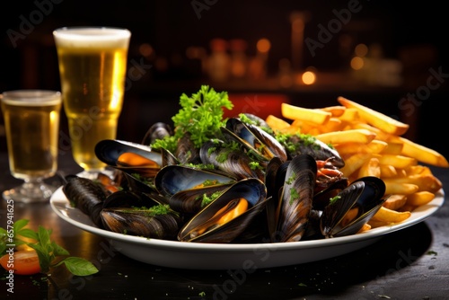 Mouthwatering Belgian Moules-Frites: Tempting Seafood Delicacy with Captivating Imagery, Flavorsome Mussels, and Aesthetic Culinary Art