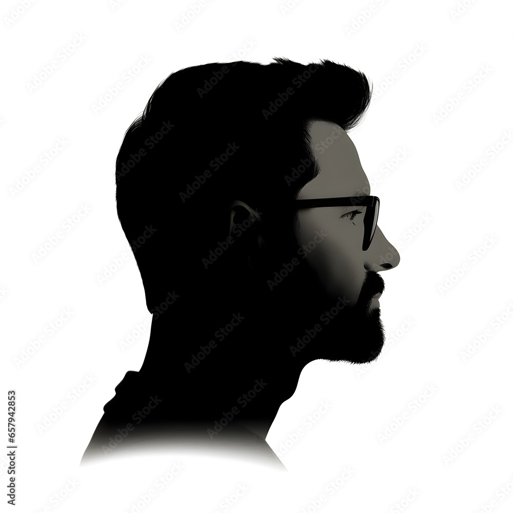 A black silhouette of a man with glasses