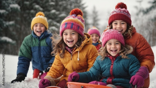 A group of children in colorful winter clothes enjoying ice skating