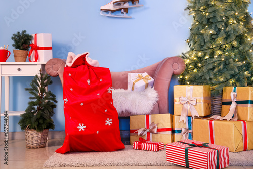 Red santa claus bag filled ...