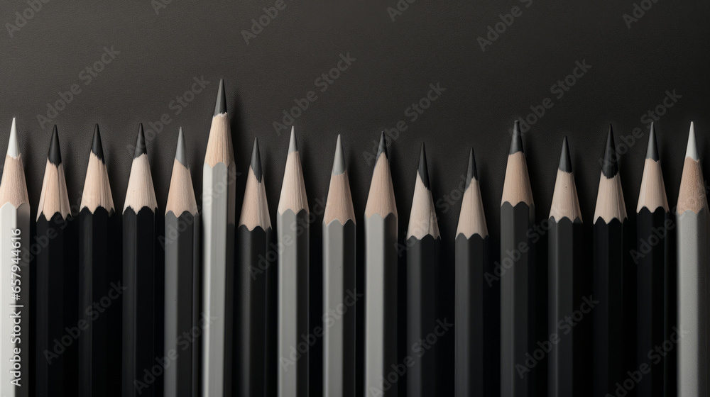 A row of pencils lined up against a wall A row of pencils lined up against a wall