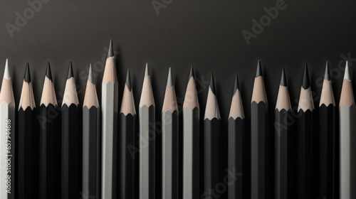 A row of pencils lined up against a wall