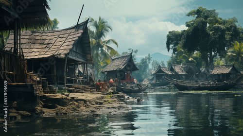 photorealistic detail of ancient rural Indonesia realistic photography 3d generative ai photo