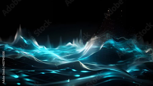 floating 3d analog digital waves and wave-forms on a black background, signal processing, amplitude and frequency, abstract background, Generative AI photo