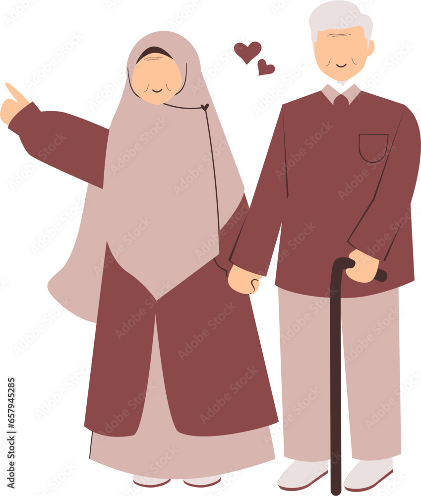 Muslim grandparents Illustration, Muslim couple, old people Illustration 