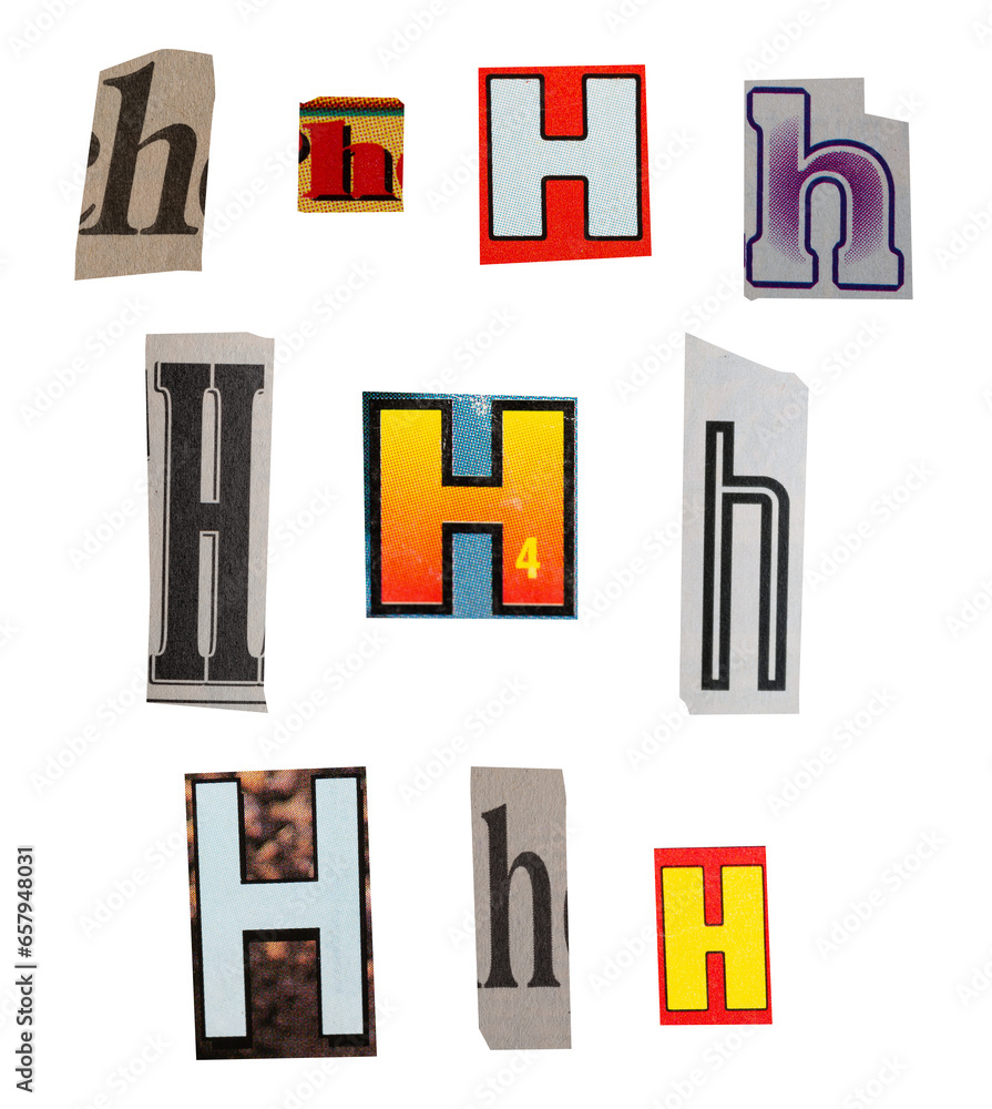 Ransom letter font H from printout magazine cutout, collage element for ...