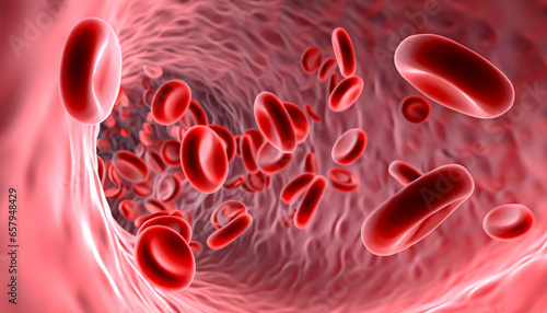 3d illustration of human red blood cells in vein, concept for medical health care. photo