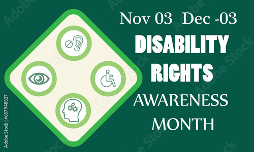 Disability Rights awareness month, nternational Day of Persons with Disabilities , celebrated every year on 3 December. Vector illustration.eps photo