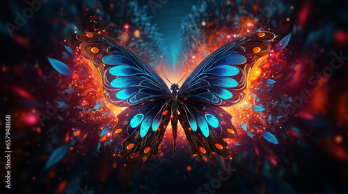 Photorealistic glowing psychedelic butterfly, generative cinematic color 3d grading ai © Hiro
