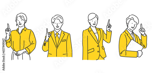 指差しポーズをするビジネスマン男性と女性のイラストセット